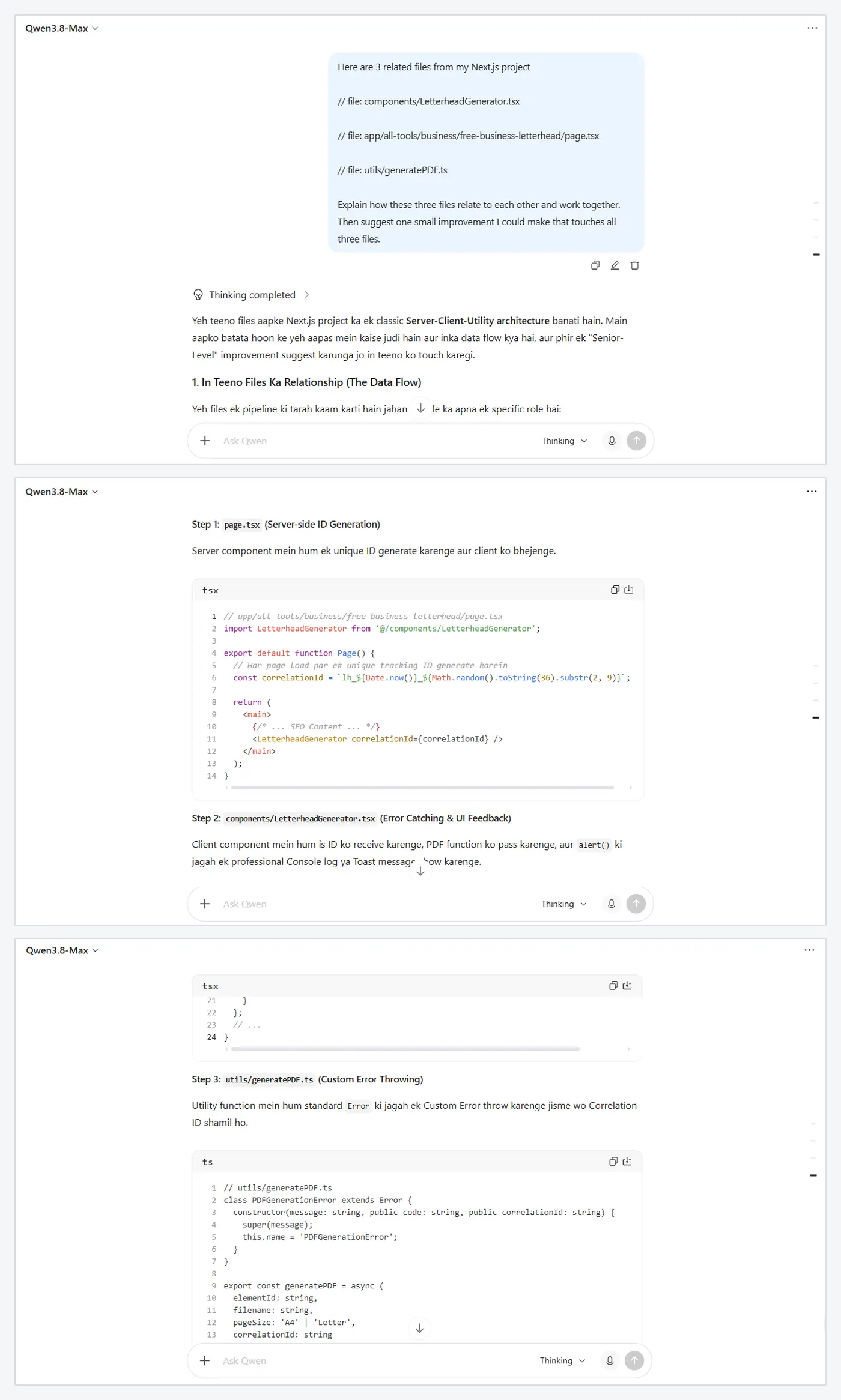 Qwen3.8-Max analyzing multiple files in a large codebase