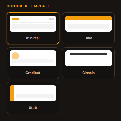 Invoice templates available in ToolTive's free invoice generator